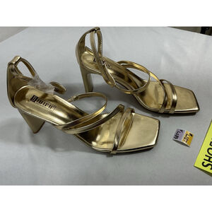 Womans New Idifu Strappy Sandals Gold 9.5 Square Open Toe Block Heel